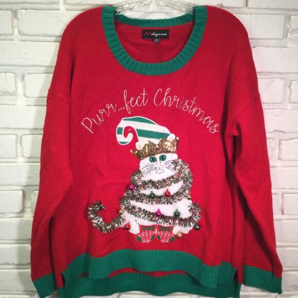 Ugly Christmas Sweater Holiday Cat themed XXL runs a little smaller - Picture 1 of 5